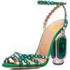 imageFSJ Women Fashion Open Almond Toe Ankle Strap Sandals Chunky High Heel Crystal Rhinestone Pumps Wedding Party Evening ShoesGreen
