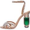 imageFSJ Women Fashion Open Almond Toe Ankle Strap Sandals Chunky High Heel Crystal Rhinestone Pumps Wedding Party Evening ShoesNude
