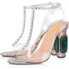 imageFSJ Women Fashion Open Almond Toe Ankle Strap Sandals Chunky High Heel Crystal Rhinestone Pumps Wedding Party Evening ShoesSilvertransparent