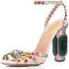 imageFSJ Women Fashion Open Almond Toe Ankle Strap Sandals Chunky High Heel Crystal Rhinestone Pumps Wedding Party Evening ShoesWhite