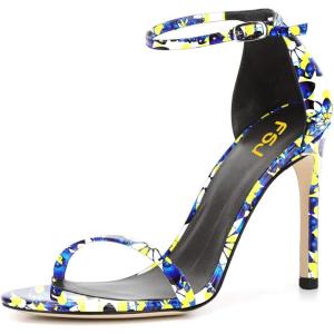 imageWomen Classic Open Toe Sandals Ankle Strap High Heels Two Piece Buckled Prom Shoes Size 415 USBlue Flower