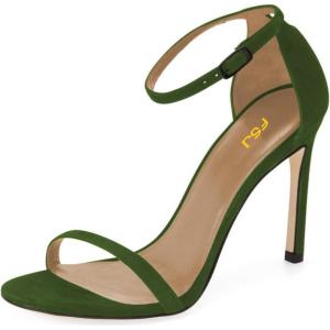 imageWomen Classic Open Toe Sandals Ankle Strap High Heels Two Piece Buckled Prom Shoes Size 415 USOlive