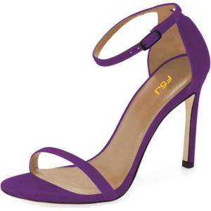 imageWomen Classic Open Toe Sandals Ankle Strap High Heels Two Piece Buckled Prom Shoes Size 415 USPurple