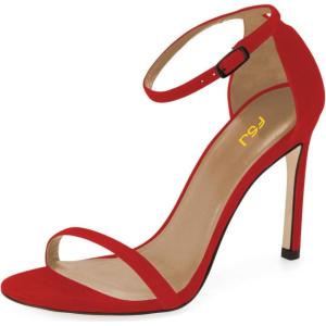 imageWomen Classic Open Toe Sandals Ankle Strap High Heels Two Piece Buckled Prom Shoes Size 415 USRed