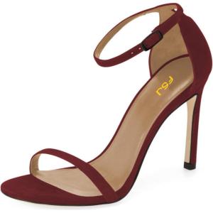 imageWomen Classic Open Toe Sandals Ankle Strap High Heels Two Piece Buckled Prom Shoes Size 415 USWine