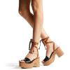 imageFSJ Women Comfortable High Platform Open Almond Toe Sandals Ankle Wrap Self Tie Chunky Mid Heel Pumps Date Travel ShoesBlack