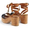 imageFSJ Women Comfortable High Platform Open Almond Toe Sandals Ankle Wrap Self Tie Chunky Mid Heel Pumps Date Travel ShoesBlack