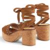 imageFSJ Women Comfortable High Platform Open Almond Toe Sandals Ankle Wrap Self Tie Chunky Mid Heel Pumps Date Travel ShoesBrown