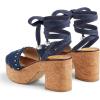 imageFSJ Women Comfortable High Platform Open Almond Toe Sandals Ankle Wrap Self Tie Chunky Mid Heel Pumps Date Travel ShoesNavy