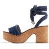imageFSJ Women Comfortable High Platform Open Almond Toe Sandals Ankle Wrap Self Tie Chunky Mid Heel Pumps Date Travel ShoesNavy
