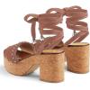 imageFSJ Women Comfortable High Platform Open Almond Toe Sandals Ankle Wrap Self Tie Chunky Mid Heel Pumps Date Travel ShoesPale Redbrown