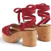imageFSJ Women Comfortable High Platform Open Almond Toe Sandals Ankle Wrap Self Tie Chunky Mid Heel Pumps Date Travel ShoesRed