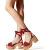 imageFSJ Women Comfortable High Platform Open Almond Toe Sandals Ankle Wrap Self Tie Chunky Mid Heel Pumps Date Travel ShoesRed