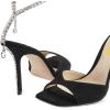 imageFSJ Women Crystal Chain Ankle Straps Heeled Sandals Square Open Toe Rhinestones Buckle Sexy Strappy Stiletto Evening Party Dress Shoes Size 415 USBlack Suede