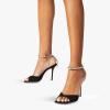 imageFSJ Women Crystal Chain Ankle Straps Heeled Sandals Square Open Toe Rhinestones Buckle Sexy Strappy Stiletto Evening Party Dress Shoes Size 415 USBlack Suede