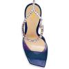 imageFSJ Women Crystal Chain Ankle Straps Heeled Sandals Square Open Toe Rhinestones Buckle Sexy Strappy Stiletto Evening Party Dress Shoes Size 415 USDark Blue Satin Clear