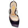 imageFSJ Women Crystal Chain Ankle Straps Heeled Sandals Square Open Toe Rhinestones Buckle Sexy Strappy Stiletto Evening Party Dress Shoes Size 415 USDark Violet Satin Clear