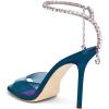 imageFSJ Women Crystal Chain Ankle Straps Heeled Sandals Square Open Toe Rhinestones Buckle Sexy Strappy Stiletto Evening Party Dress Shoes Size 415 USDark Blue Satin Clear