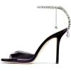 imageFSJ Women Crystal Chain Ankle Straps Heeled Sandals Square Open Toe Rhinestones Buckle Sexy Strappy Stiletto Evening Party Dress Shoes Size 415 USDark Violet Satin Clear