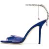 imageFSJ Women Crystal Chain Ankle Straps Heeled Sandals Square Open Toe Rhinestones Buckle Sexy Strappy Stiletto Evening Party Dress Shoes Size 415 USDark Blue Satin Clear