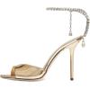 imageFSJ Women Crystal Chain Ankle Straps Heeled Sandals Square Open Toe Rhinestones Buckle Sexy Strappy Stiletto Evening Party Dress Shoes Size 415 USGold