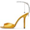 imageFSJ Women Crystal Chain Ankle Straps Heeled Sandals Square Open Toe Rhinestones Buckle Sexy Strappy Stiletto Evening Party Dress Shoes Size 415 USGold Satin