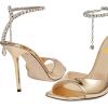 imageFSJ Women Crystal Chain Ankle Straps Heeled Sandals Square Open Toe Rhinestones Buckle Sexy Strappy Stiletto Evening Party Dress Shoes Size 415 USGold