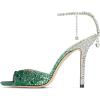 imageFSJ Women Crystal Chain Ankle Straps Heeled Sandals Square Open Toe Rhinestones Buckle Sexy Strappy Stiletto Evening Party Dress Shoes Size 415 USGreen Rhinestones