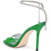 imageFSJ Women Crystal Chain Ankle Straps Heeled Sandals Square Open Toe Rhinestones Buckle Sexy Strappy Stiletto Evening Party Dress Shoes Size 415 USGreen Satin Clear