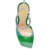 imageFSJ Women Crystal Chain Ankle Straps Heeled Sandals Square Open Toe Rhinestones Buckle Sexy Strappy Stiletto Evening Party Dress Shoes Size 415 USGreen Satin Clear