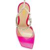 imageFSJ Women Crystal Chain Ankle Straps Heeled Sandals Square Open Toe Rhinestones Buckle Sexy Strappy Stiletto Evening Party Dress Shoes Size 415 USHot Pink Satin Clear