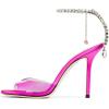 imageFSJ Women Crystal Chain Ankle Straps Heeled Sandals Square Open Toe Rhinestones Buckle Sexy Strappy Stiletto Evening Party Dress Shoes Size 415 USHot Pink Satin Clear