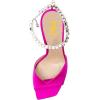 imageFSJ Women Crystal Chain Ankle Straps Heeled Sandals Square Open Toe Rhinestones Buckle Sexy Strappy Stiletto Evening Party Dress Shoes Size 415 USHot Pink