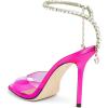 imageFSJ Women Crystal Chain Ankle Straps Heeled Sandals Square Open Toe Rhinestones Buckle Sexy Strappy Stiletto Evening Party Dress Shoes Size 415 USHot Pink Satin Clear