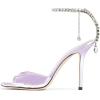imageFSJ Women Crystal Chain Ankle Straps Heeled Sandals Square Open Toe Rhinestones Buckle Sexy Strappy Stiletto Evening Party Dress Shoes Size 415 USLilac Satin Clear