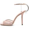 imageFSJ Women Crystal Chain Ankle Straps Heeled Sandals Square Open Toe Rhinestones Buckle Sexy Strappy Stiletto Evening Party Dress Shoes Size 415 USNude Mesh