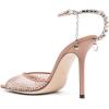 imageFSJ Women Crystal Chain Ankle Straps Heeled Sandals Square Open Toe Rhinestones Buckle Sexy Strappy Stiletto Evening Party Dress Shoes Size 415 USNude Mesh