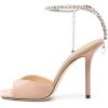 imageFSJ Women Crystal Chain Ankle Straps Heeled Sandals Square Open Toe Rhinestones Buckle Sexy Strappy Stiletto Evening Party Dress Shoes Size 415 USNude Suede