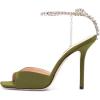 imageFSJ Women Crystal Chain Ankle Straps Heeled Sandals Square Open Toe Rhinestones Buckle Sexy Strappy Stiletto Evening Party Dress Shoes Size 415 USOlive Green