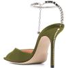 imageFSJ Women Crystal Chain Ankle Straps Heeled Sandals Square Open Toe Rhinestones Buckle Sexy Strappy Stiletto Evening Party Dress Shoes Size 415 USOlive Green