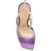 imageFSJ Women Crystal Chain Ankle Straps Heeled Sandals Square Open Toe Rhinestones Buckle Sexy Strappy Stiletto Evening Party Dress Shoes Size 415 USPurple Satin Clear
