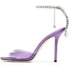 imageFSJ Women Crystal Chain Ankle Straps Heeled Sandals Square Open Toe Rhinestones Buckle Sexy Strappy Stiletto Evening Party Dress Shoes Size 415 USPurple Satin Clear