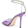 imageFSJ Women Crystal Chain Ankle Straps Heeled Sandals Square Open Toe Rhinestones Buckle Sexy Strappy Stiletto Evening Party Dress Shoes Size 415 USPurple Satin Clear