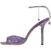imageFSJ Women Crystal Chain Ankle Straps Heeled Sandals Square Open Toe Rhinestones Buckle Sexy Strappy Stiletto Evening Party Dress Shoes Size 415 USPurple Rhinestones