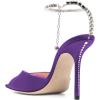 imageFSJ Women Crystal Chain Ankle Straps Heeled Sandals Square Open Toe Rhinestones Buckle Sexy Strappy Stiletto Evening Party Dress Shoes Size 415 USPurple