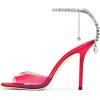 imageFSJ Women Crystal Chain Ankle Straps Heeled Sandals Square Open Toe Rhinestones Buckle Sexy Strappy Stiletto Evening Party Dress Shoes Size 415 USRed Satin Clear