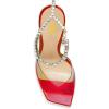 imageFSJ Women Crystal Chain Ankle Straps Heeled Sandals Square Open Toe Rhinestones Buckle Sexy Strappy Stiletto Evening Party Dress Shoes Size 415 USRed Satin Clear