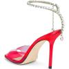 imageFSJ Women Crystal Chain Ankle Straps Heeled Sandals Square Open Toe Rhinestones Buckle Sexy Strappy Stiletto Evening Party Dress Shoes Size 415 USRed Satin Clear