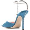 imageFSJ Women Crystal Chain Ankle Straps Heeled Sandals Square Open Toe Rhinestones Buckle Sexy Strappy Stiletto Evening Party Dress Shoes Size 415 USSky Blue