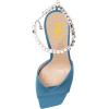 imageFSJ Women Crystal Chain Ankle Straps Heeled Sandals Square Open Toe Rhinestones Buckle Sexy Strappy Stiletto Evening Party Dress Shoes Size 415 USSky Blue